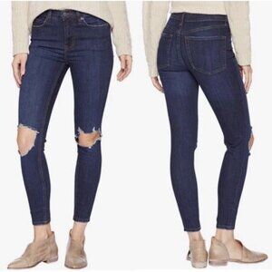 Free People High Rise Busted Knee Skinny Jeans Women Dark Wash Jeans Sz 26 x27